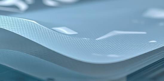 textured plastic sheet, fascination, layering, photorealistic, placed over a metal surface, highly detailed, small fibers visible, high resolution, milky white, cool fluorescent lighting, shot with a macro lens